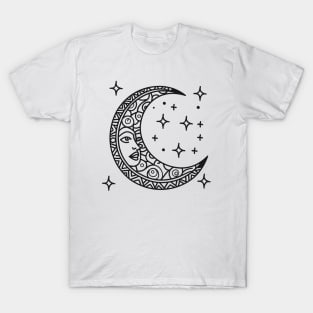 Crescent Moon and Stars (Black) T-Shirt